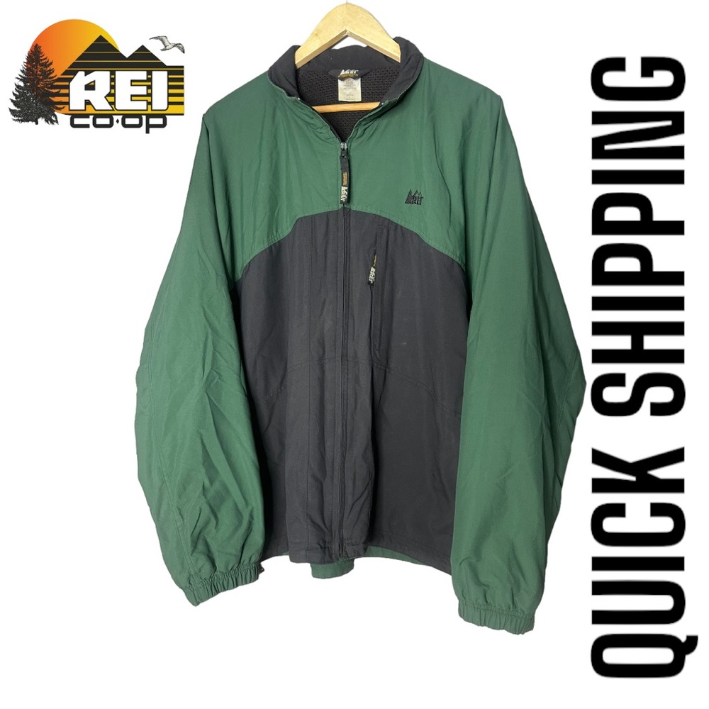 Vintage REI Co Op Nylon Ripstop Jacket Mens L Green/Black Mesh Lined FREE SHIP!